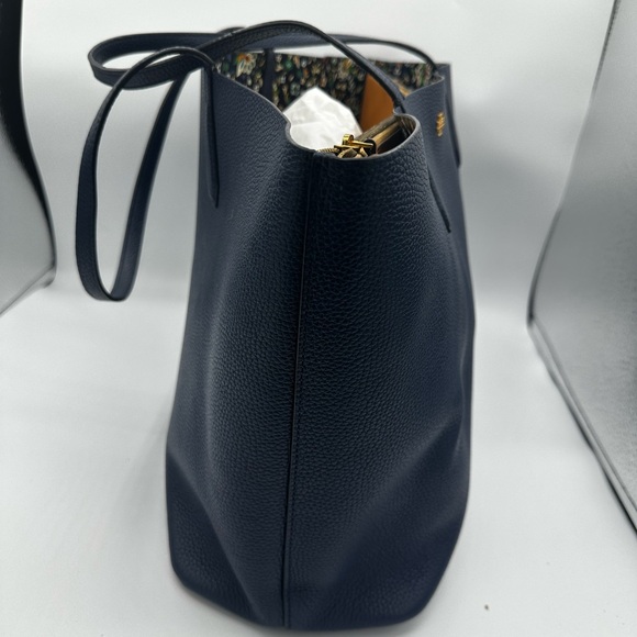 Tory Burch Blue Leather Tote Bag with Gold Logo - Picture 4 of 9